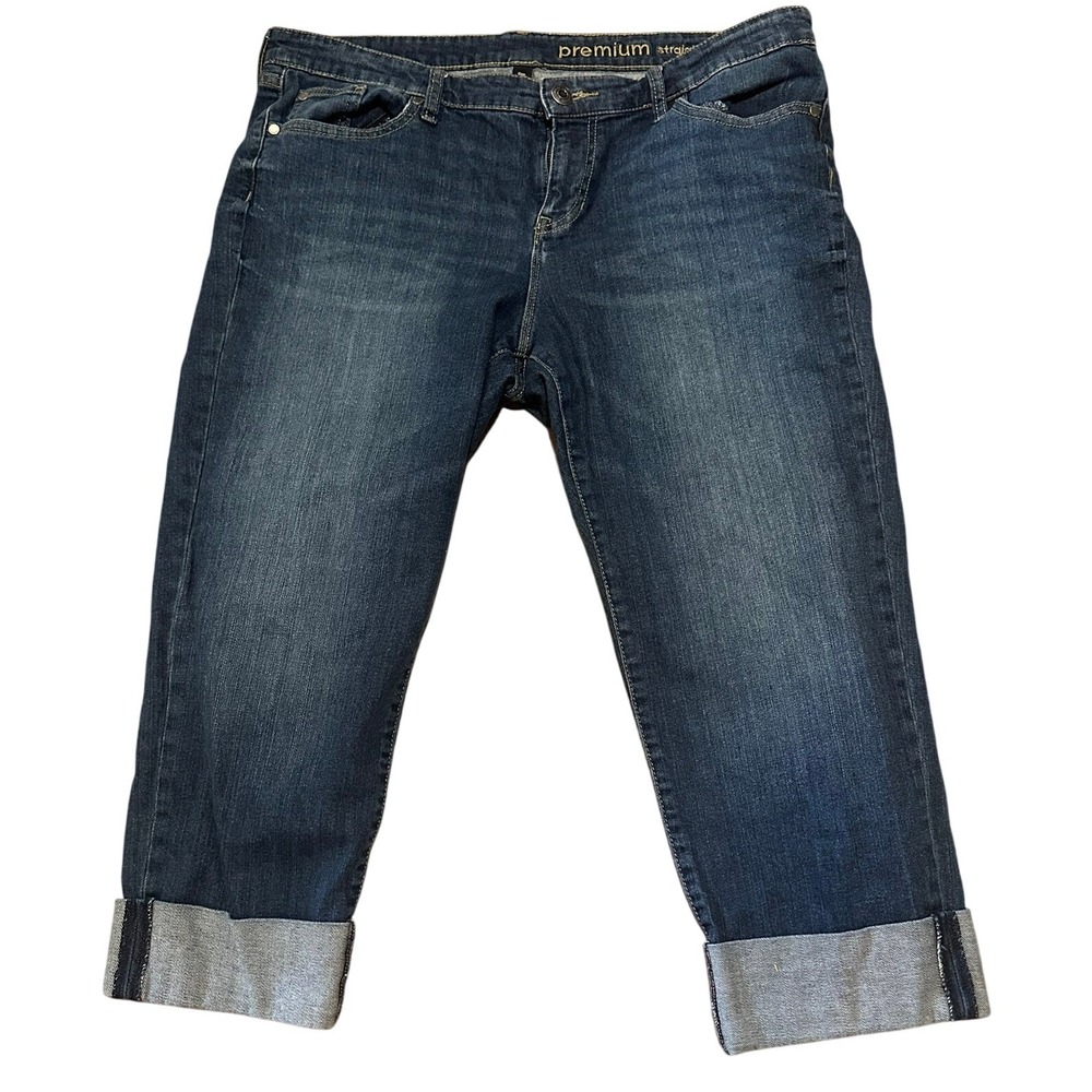 Gap Premium Straight Crop Jeans Size 14‎ Cuffed Dark Wash Denim